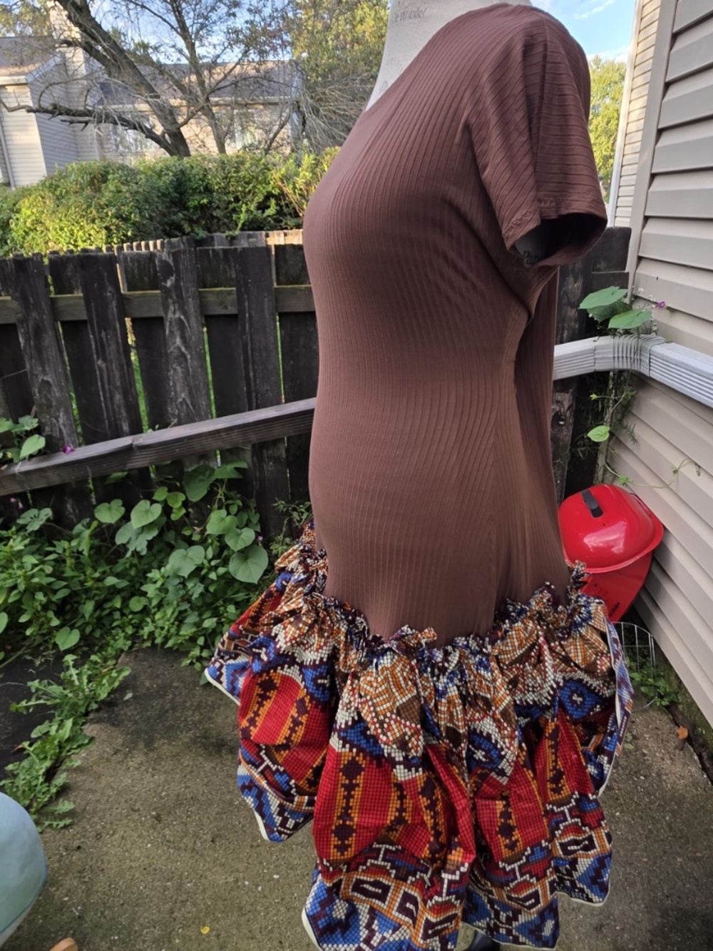 Brown Ribbed & Ankara Ruffle Dress - Picture 3 of 5